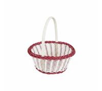 F Fityle Handwoven Storage Basket Wicker Organizer With Handle Weave For Bread Fruit Snacks And Small Items Suitable for room entryway picnic gift presentation, Red, White, Small 17.5x15.5x19.5cm