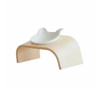 F Fityle Industrial Bowl Stand Elevated Pet Feeder Raised Cat And Small Tilted Ceramic Bowls Wooden Stand Compact Stable, Single Bowl Stand With Ceramic Slanted-mouth Cat Ear Bowl Matte/Shallow/Thick