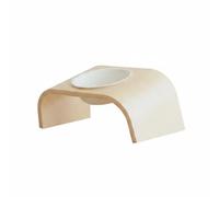 F Fityle Industrial Bowl Stand Elevated Pet Feeder Raised Cat And Small Tilted Ceramic Bowls Wooden Stand Compact Stable, Single Bowl Stand With White Ceramic Flat-mouth Bowl Glossy/Deep
