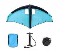 F Fityle Inflatable Surfboard Wing Foil Board Set Hydrofoil Surf Board Package With Double Airbag Carbon Fiber Handles Rigid Frame Quick Maneuver Pump Leash , 5m2 , Blue Black Window