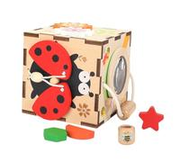 F Fityle Kids Activity Cube Play Center Hand Eye Coordination Wooden Birthday Gift Busy Cube Learning Toy for 1 2 3 Year Old Children, Ladybug