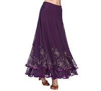 F Fityle Ladies's Flamenco Ballroom Dance Skirt Sequined Mesh Skirt Waltz Tango Dress,
