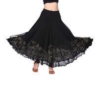 F Fityle Ladies's Flamenco Ballroom Dance Skirt Sequined Mesh Skirt Waltz Tango Dress, Black