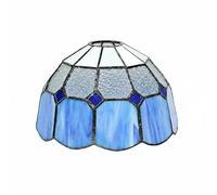 F Fityle Lamp Cover Featuring Stained Glass Lampshade with Artistic Handcrafted Plaid Pattern and Copper Tin Material Suitable, Blue, White, Transparent, Large Hole, Tiffany Style, Stained Glass