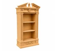 F Fityle Miniature Bookshelf Shelf Dollhouse Bookcase With Three Storage Tiers Fluted Column Side Supports Raised Decorative Scroll Panel For Miniature Room Library