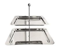 F Fityle Multi Layer Dessert Stand Two Tier Serving Tray Display Platter With 304 Stainless Steel Mirror Finish Non Slip Raised Rims suitable for buffet lines , Two-tier