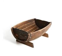 F Fityle Outdoor Planter Barrel Wooden Planter Container Rustic Half Open Barrel Pot With Carbonized Coating and Support Feet Suitable for patio yard entryway indoor display, Large 46x32.5x18cm