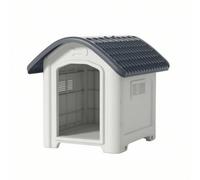 F Fityle Outdoor Shelter Dog House Kennel Pet With Roof Elevated Base Vent Slats Open Entry Polypropylene Simple To Maintain Suitable for yard outdoor use, Gray, Medium Size