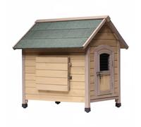 F Fityle Outdoor Shelter Wooden Dog House Elevated Foot Base Ventilated Side Window Secure Latch Door Gabled Roof Suitable for Home Placement, Deep Khaki, M
