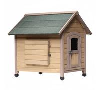 F Fityle Outdoor Shelter Wooden Dog House Elevated Foot Base Ventilated Side Window Secure Latch Door Gabled Roof Suitable for Home Placement, Deep Khaki, S