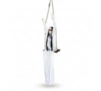 F Fityle oween Hanging Figure Spooky Swing Doll Prop with Lighted Eyes Sound Effects Rope Suspended Flat Seat Cloth Electronics Suitable for Entry Stair landings Haunted Rooms, Array, White