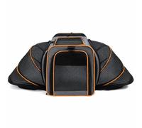 F Fityle Portable Carrier Pet Carrier Bag Crate Tote With Front Top Side Openings And Mesh Ventilation Expandable Soft Sided Oxford Shell For Small Pets, Grey With Orange