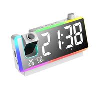 F Fityle Projection Alarm Clock USB Digital Clock Rechargeable Home Night Light Two Alarms Brightness Adjustable for Dorm Living Room, White