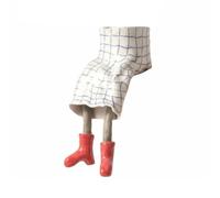 F Fityle Resin Leg Planter Conversation Starter Decor Quirky Human Flower Pot Sculpture for Shelf Desk Windowsill Home Office 15cm, White Grid Skirt With Red Boots