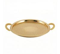 F Fityle Round Serving Tray Hammered Platter Decorative Display Tray With Dimpled Surface Raised Rim And Side Handles Alloy Suitable for presenting fruit tea, 39.5 31.5 4.5 Cm, Large