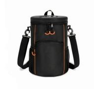 F Fityle Sports Ball Carrier Cylindrical Athletic Equipment Holder with Black Oxford Bright Orange Trim Top Carry Handle Anti Slip Bottom Front Zip Pocket Two