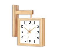 F Fityle Square Wall Clock Double Sided Corner Clock Wooden Wall Clock Quiet Movement Minimalist suitable for home hallway workspace lounge, Wood, Silent White Face