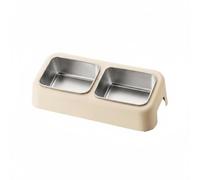 F Fityle Stainless Steel Bowl Cat Feeder Tilted Double Dish Elevated Non-Slip Grade Material Suitable for Household Pet Feeding, Off-white, Ss Double Bowl