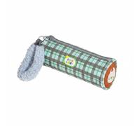F Fityle Stationery Pouch Pencil Case Pen Bag Zipper Organizer with Soft Exterior and Checkered Detail Spacious Cylinder and Handle Strap for School Office Organization, Green, Grey Green Plaid