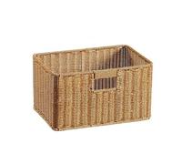 F Fityle Storage Basket Woven Organizer Rectangular Bin with Reinforced Wrapped Rim Handles Suitable for Bedroom Office Closet, Light Brown Single Handle Basket 34.5x23x19cm