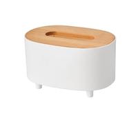 F Fityle Tissue Box Holder Oval Container Dispenser Facial Tissue Organizer with Removable Wood Lid Spring Mechanism for Suitable for Living Room Bedroom Office