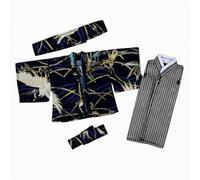 F Fityle Traditional Kimono Compact Doll Outfit Robe Top Pants Set Wrap Front Patterned Cloth Texture Japanese Style Costume Clothing Suitable for Doll , Navy Blue Set