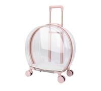 F Fityle Travel Carrier Wheeled Pet Carrier Suitcase Trolley With Wheels Hard Shell Rolling Crate Body Ventilation Ports Aluminum Alloy Support Perimeter Zip, Pink, Smooth