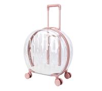 F Fityle Travel Carrier Wheeled Pet Carrier Suitcase Trolley With Wheels Hard Shell Rolling Crate Body Ventilation Ports Aluminum Alloy Support Perimeter Zip, Pink, Striped