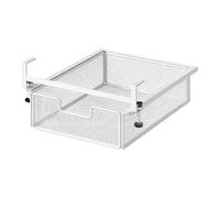 F Fityle Under Desk Drawer Basket Invisible Organizer Box No Punch Office Supplies Black Mesh Metal File Holder Sliding Clamp on, White S