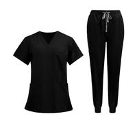 F Fityle Uniforms Scrub Set Workwear Nurse Top And Pants with Pockets Womens Work Clothing Short Sleeve Work Suit for Beauty Salon SPA, Black, M
