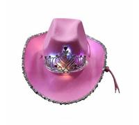 F Fityle Women Stage Hat Cowgirl Hat Western Hat Costume Hat Party Hat With Crown Style Front And Glitter Style Suitable for theater acts carnival outfits, Pink, Crown With Lights