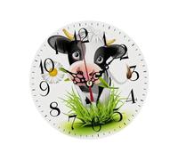 F Fityle Wooden Round Wall Clock with Cow Pattern Decorative Accurate Movement Silent Non Ticking for Housewarming Gift Versatile, 30cm 12inch