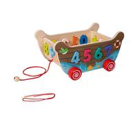 F Fityle Wooden Shape Sorter Toy Match Game Fine Motor Skills Interactive Pull Along Cart Lacing Bead for Kids Kindergarten Preschool, with Number