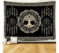 F-FUN SOUL Nordic Vikings Tapestry, 40x30inches Soft Flannel, Viking Yggdrasil Tree of Life Celtic Rune Scandinavian Aesthetic Mythology Tapestry Wall Hanging for Bedroom Living Room Decor GTZYFS1831