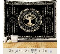F-FUN SOUL Nordic Vikings Tapestry 80x60inches Viking Yggdrasil Tree of Life Celtic Rune Scandinavian Aesthetic Mythology Tapestry Wall Hanging for Bedroom Living Room Decor GTZYFS1798