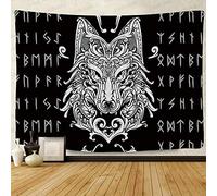 F-FUN SOUL Viking Tapestry for Men Decor 80x60inches Viking Wolf Tapestries Meditation Runes Ancient Art Wall Hanging Tapestries for Living Room Bedroom Decor GTZYFS419