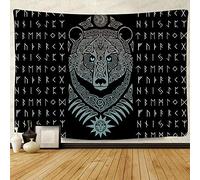 F-FUN SOUL Vikings Tapestry Viking Bear Tapestries 80x60inches Norse Viking Decor for Men Mysterious Meditation Psychedelic Runes Tapestry Wall Hanging Tapestries for Living Room Bedroom Decor GTLSFS9