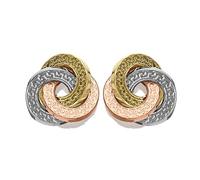 F.Hinds Women's 9ct Gold Three Colour Textured Knot Stud Earrings - 12mm