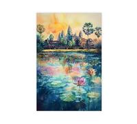 F I N U C B Angkor Wat Watercolor Poster Cambodia Travel Print Temple Wall Art Angkor Wat Decor Ancient Ruins Landscape Southeast Asia Scene Print Canvas Deco Pri