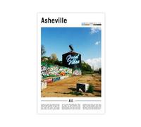 F I N U C B Asheville North Carolina USA Art Print - Blue Ridge Mountain Cityscape & Biltmore Estate Poster, Brewery Downtown Wall Decor for Living Room Unframe 1