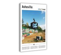 F I N U C B Asheville North Carolina USA Art Print - Blue Ridge Mountain Cityscape & Biltmore Estate Poster, Brewery Downtown Wall Decor for Living Room Frame 16x