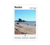 F I N U C B Bandon Oregon USA Coastal Art Print - Pacific Ocean Shoreline & Sea Stack Rock Formations Poster, Beach House Wall Decor for Living Room & Porch Unfra
