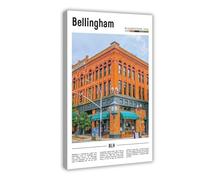 F I N U C B Bellingham Washington USA Art Print - Pacific Northwest Bay & Mountain Landscape Poster, Coastal College Town Wall Decor for Study Room & Office Frame
