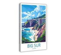 F I N U C B Big Sur Travel Poster California Wall Art Coastal Cliff Print Pacific View Illustration Highway One Decor Big Sur Gift Souvenir Scene Canvas Deco Prin