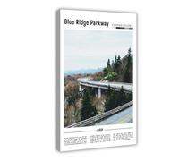 F I N U C B Blue Ridge Parkway USA Art Print - Scenic Mountain Drive Landscape Poster, Appalachian Overlook Wall Decor for Road Trip Lover & Office Frame 16x24inc