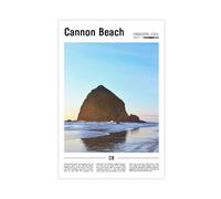 F I N U C B Cannon Beach Oregon USA Canvas Art - Haystack Rock & Pacific Ocean Coastline Print, Seaside Landscape Wall Decor for Beach House & Living Room Unframe