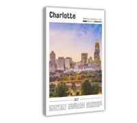 F I N U C B Charlotte North Carolina USA Canvas Print - Queen City Skyline & Modern Southern Metropolis, Financial Hub Wall Art for Office & Living Room Frame 12x