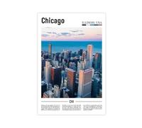 F I N U C B Chicago Aerial View Illinois USA Canvas Art - Bird's Eye Cityscape & River Architecture Print, Downtown Overlook Wall Decor for Office & Home Unframe
