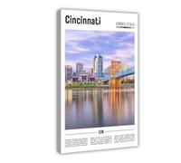 F I N U C B Cincinnati Ohio USA Cityscape Canvas Print - Over-the-Rhine District & Urban Architecture, Ohio River Valley Wall Art for Modern Living Room Frame 12x