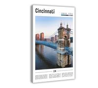 F I N U C B Cincinnati Ohio USA Skyline Canvas Art - Ohio River & Hillside Cityscape Print, Queen City Panoramic Wall Decor for Living Room & Office Frame 12x18in